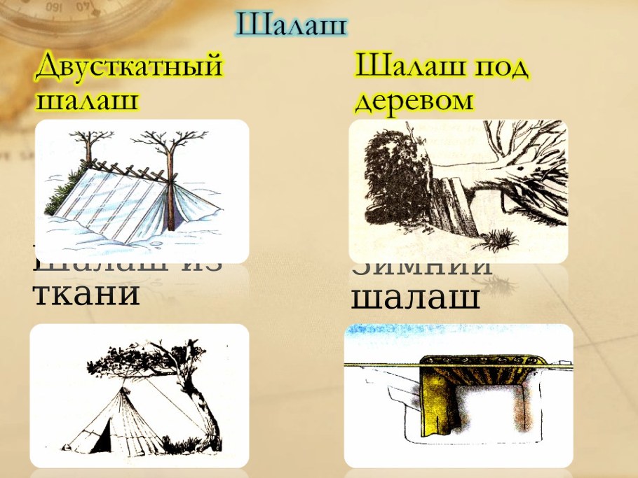 Вид временного укрытия шалаш