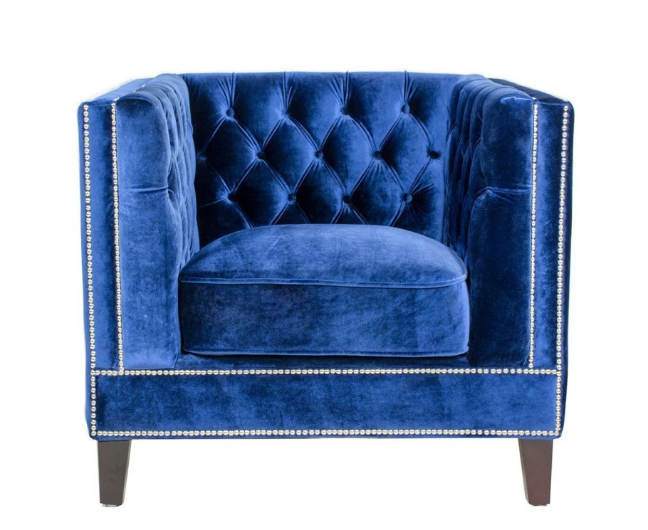 Царское кресло синее велюровое