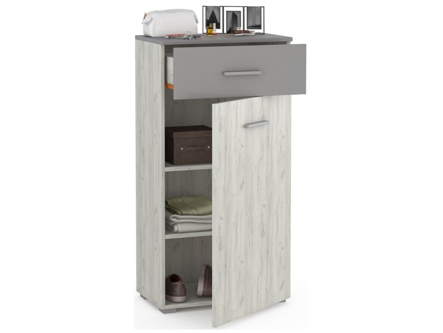 Комод Юнона (дуб белый Craft. Серый шифер) Моби