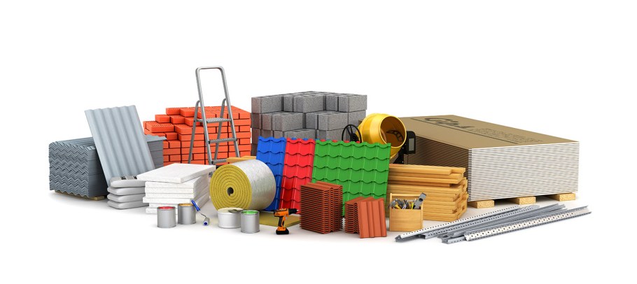 Строительные материалы на белом фоне