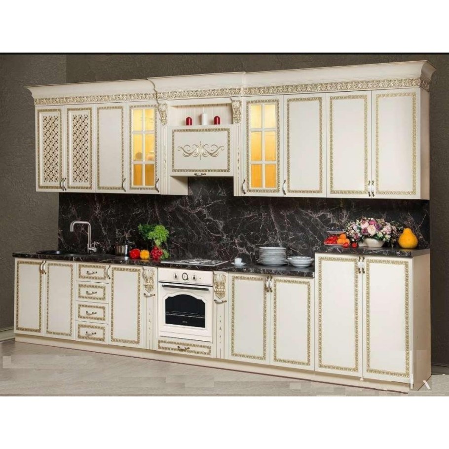 Кухня Прага, цвет бежевый патина золото медь