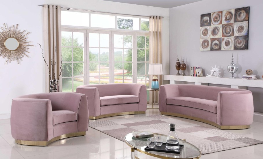Meridian Furniture Elijah Pink Velvet Sofa