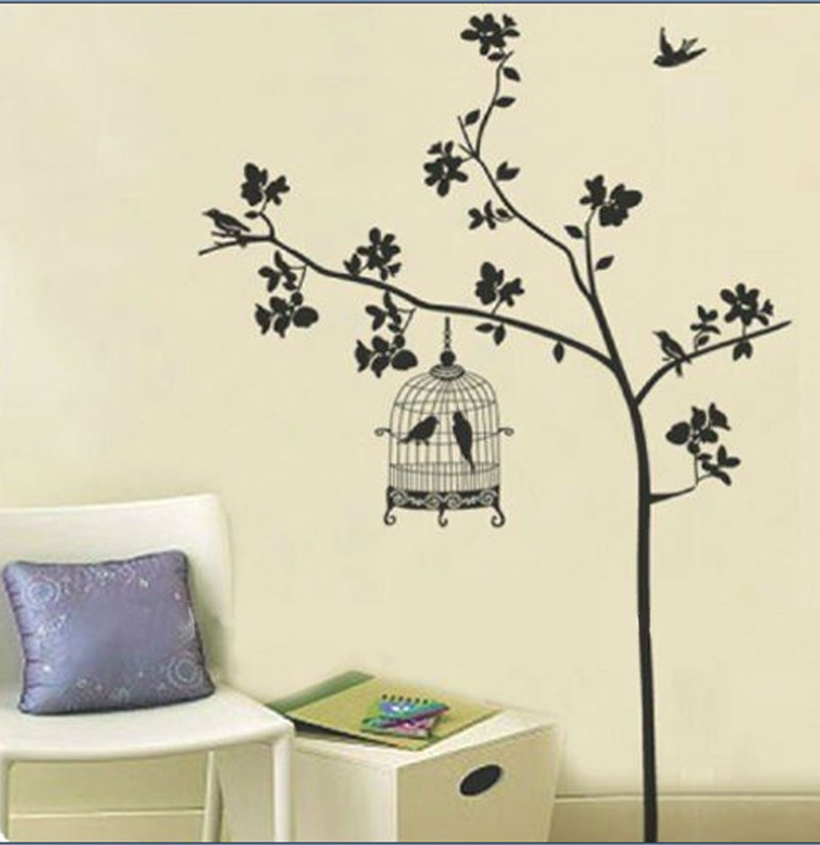 Наклейка - дерево с клеткой