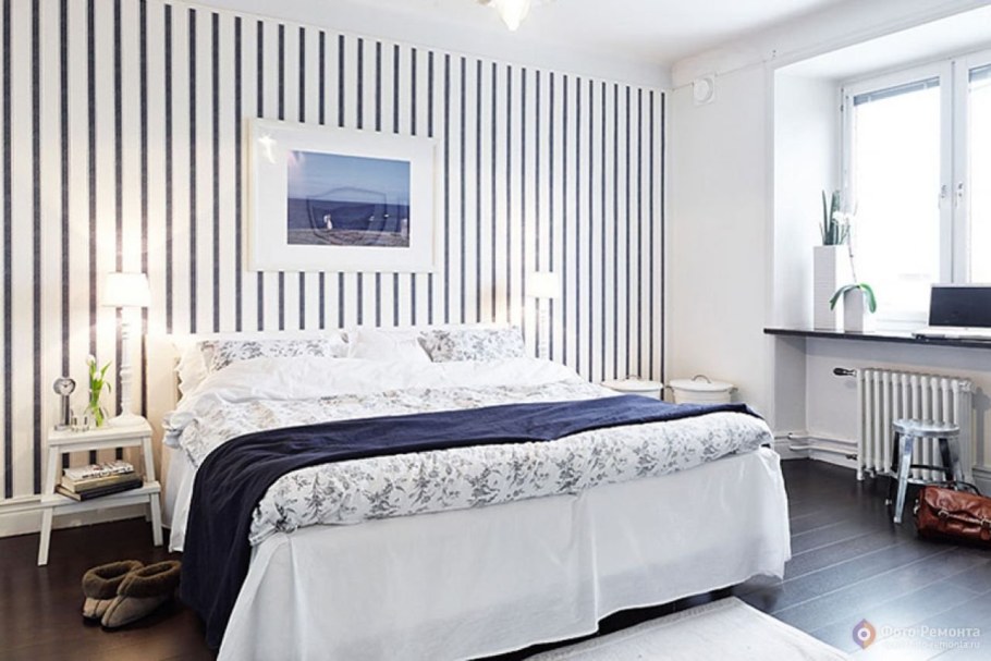 Акцентная стена в спальне в скандинавском стиле