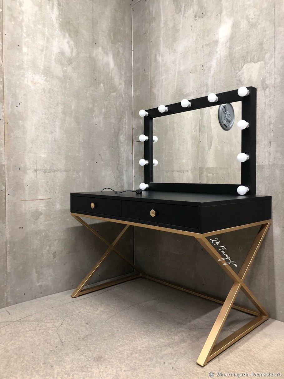 Гримерное зеркало лофт с металлом