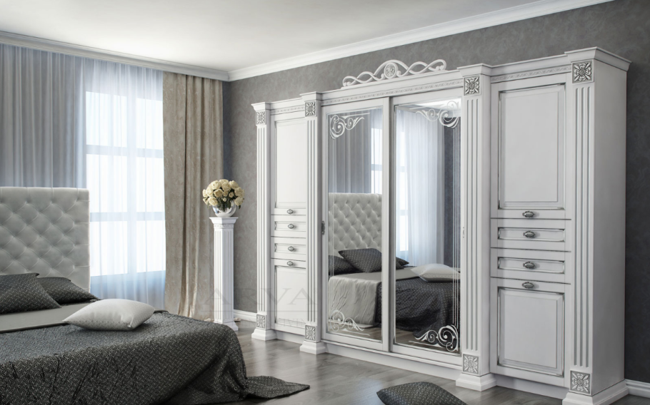 Арва мебель белая патина серебро спальный гарнитур