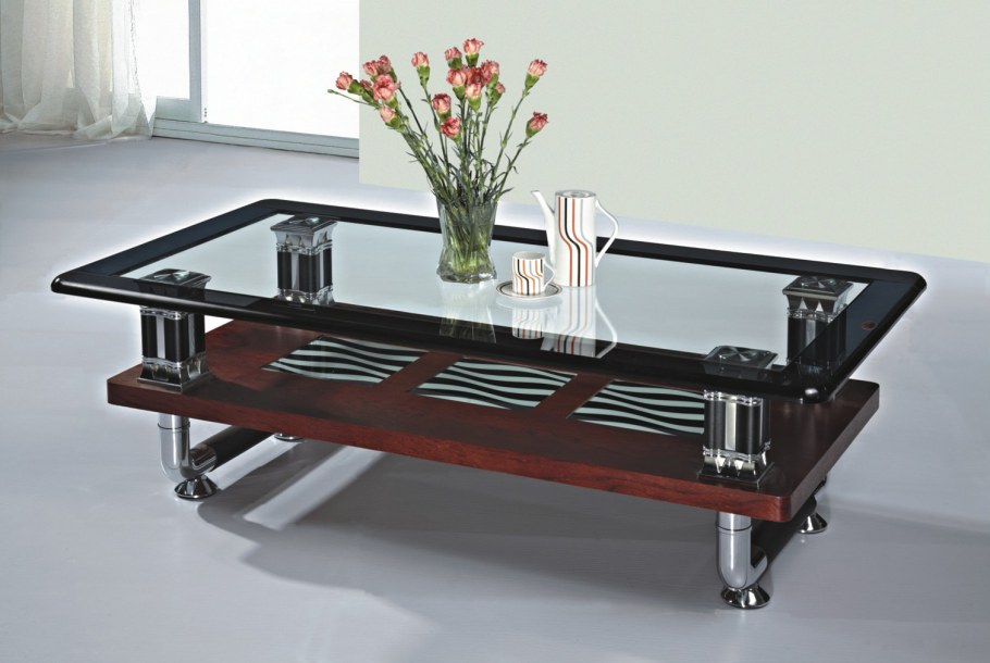 Стеклянный журнальный столик на колесиках