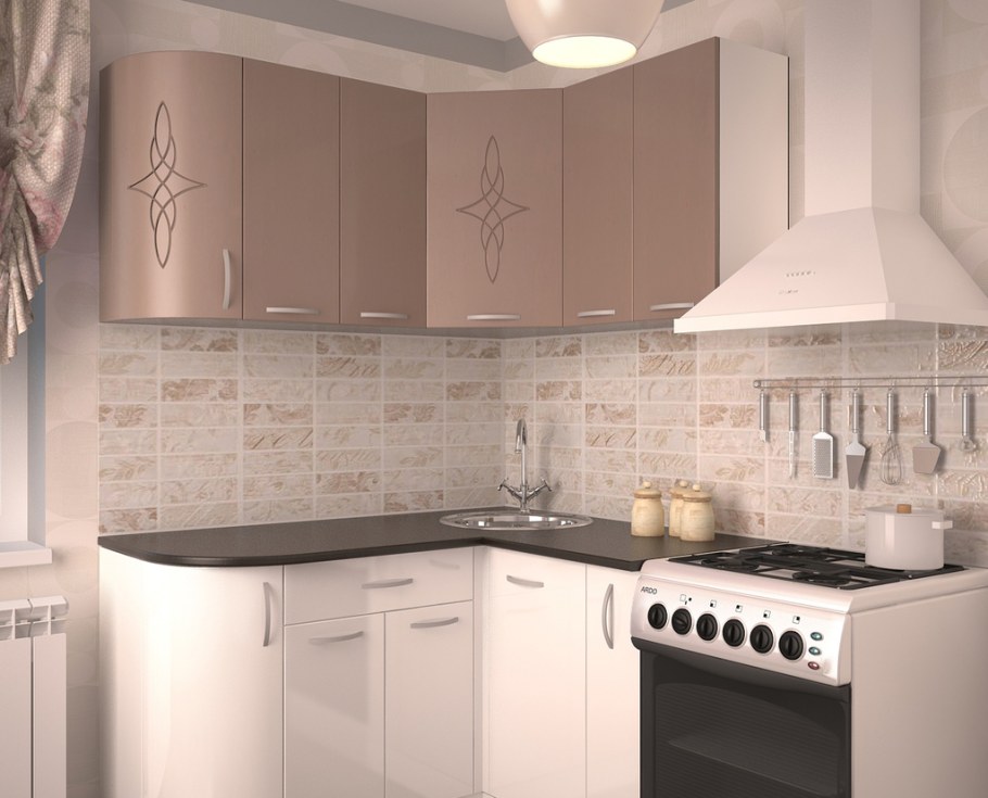 Кухня капучино с белым глянцем угловая