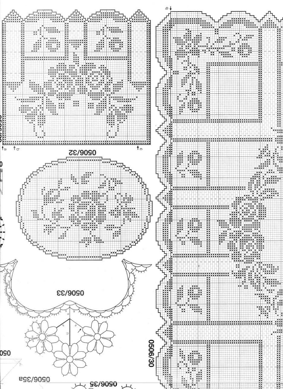 Филейные салфетки крючком из немецких журналов схемы