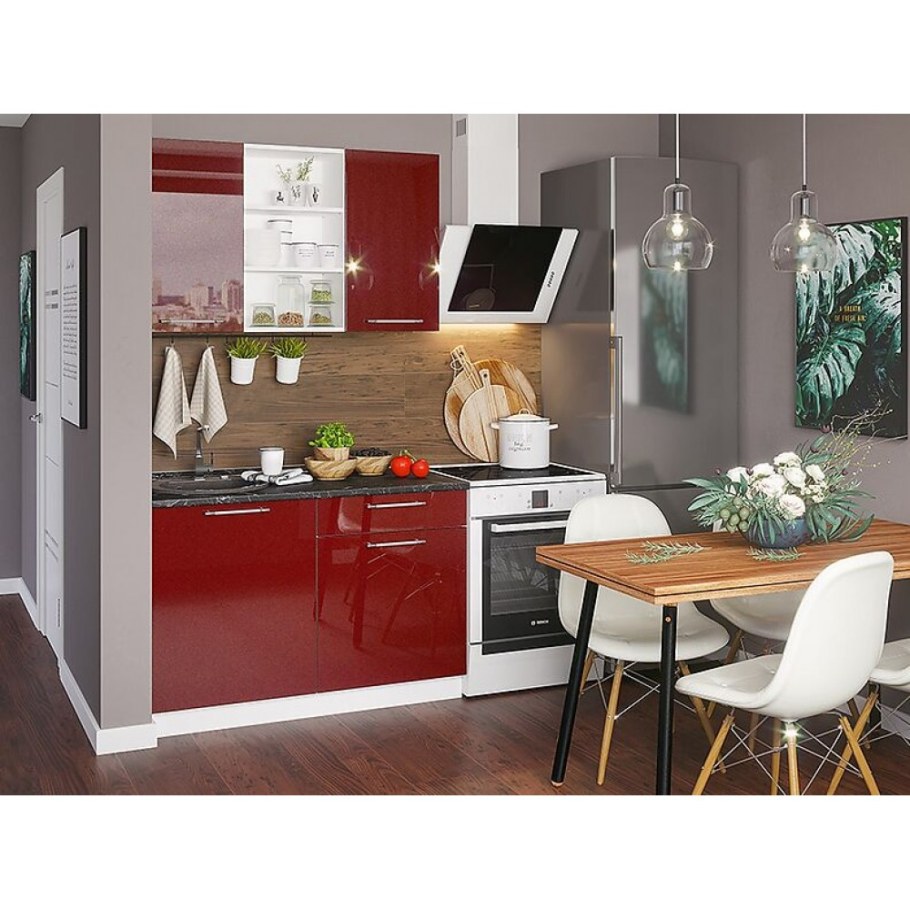 Кухня София олива 2,1 м, белый/гранат