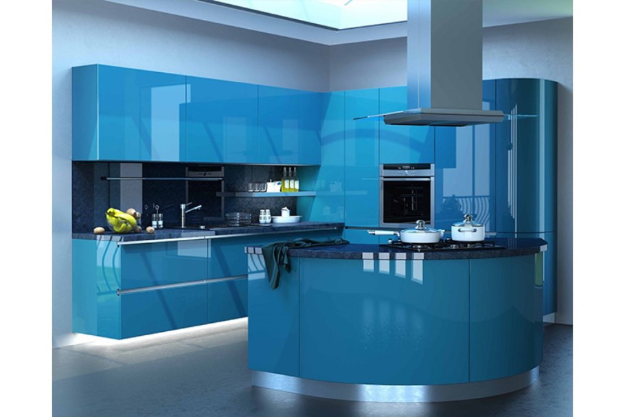 Бирюзовая хайтек кухня
