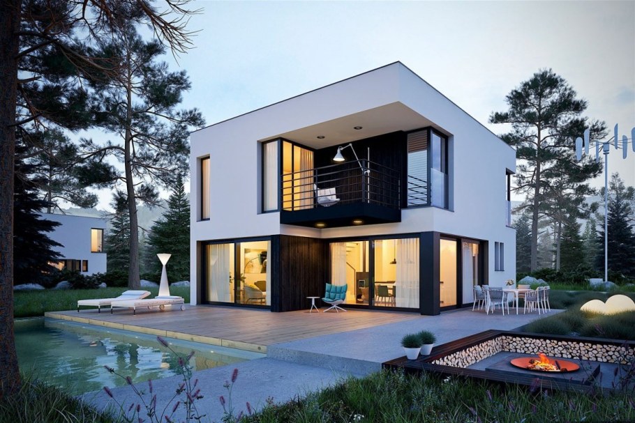 Квадратный дом с плоской крышей