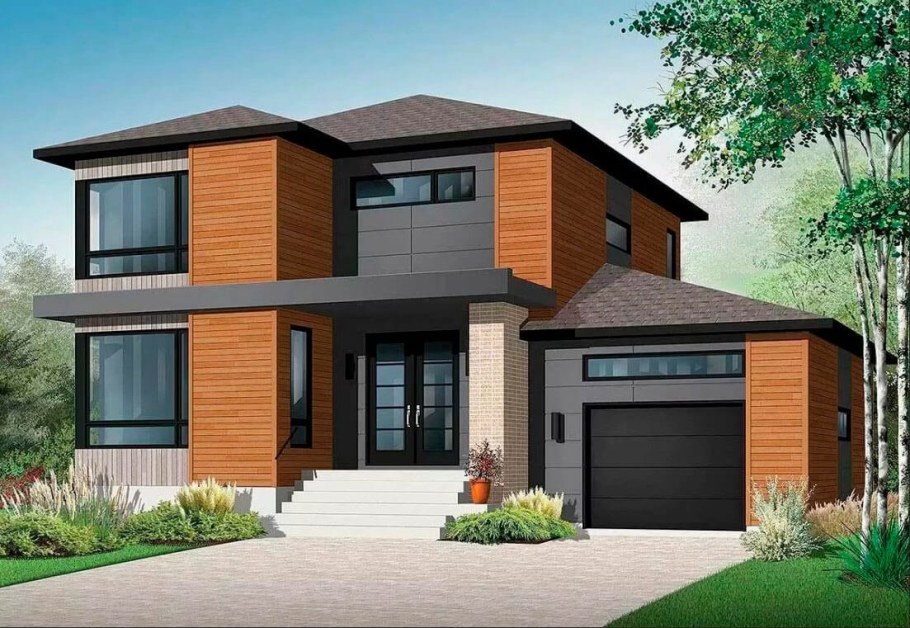 Двухэтажный дом с гаражом проект 100кв.м