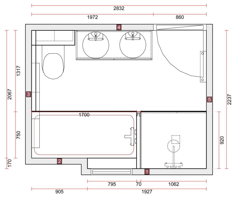 Санузел 2 кв метра с душевой схема