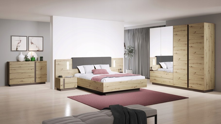 Спальня Ким шкаф дуб артизан/белый