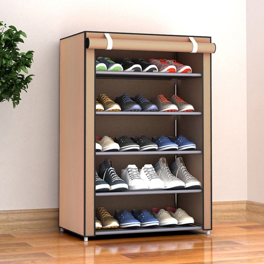 Полка для обуви Shoe Cabinet layer Shoe Rack (5 полок, бежевый)