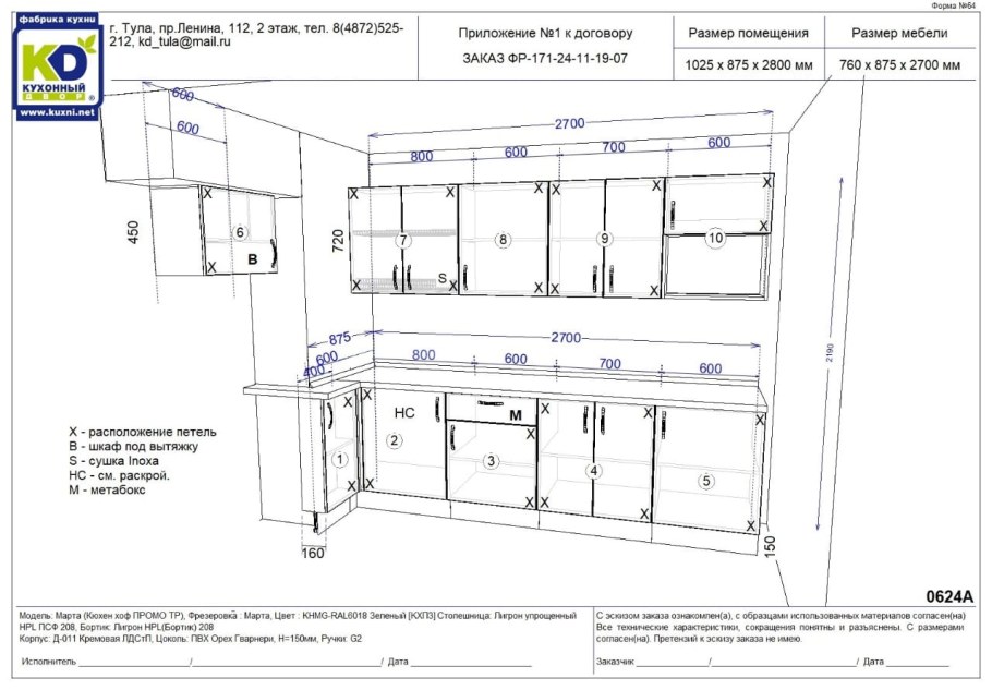 Бланк перечень услуг сборщика кухонной мебели