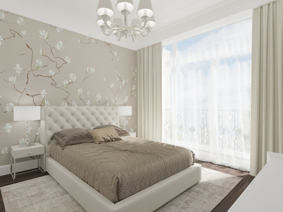 Обои в спальне в современном стиле комбинированные