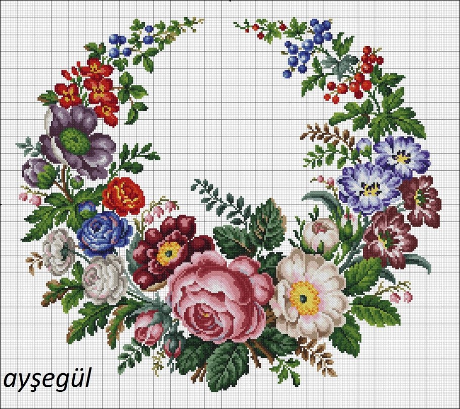 Старинная вышивка венок крестиком