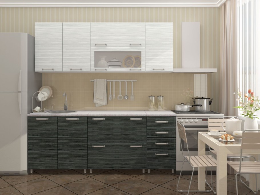 Кухня Техно-4 2.0 м белый глянец/дерево миф