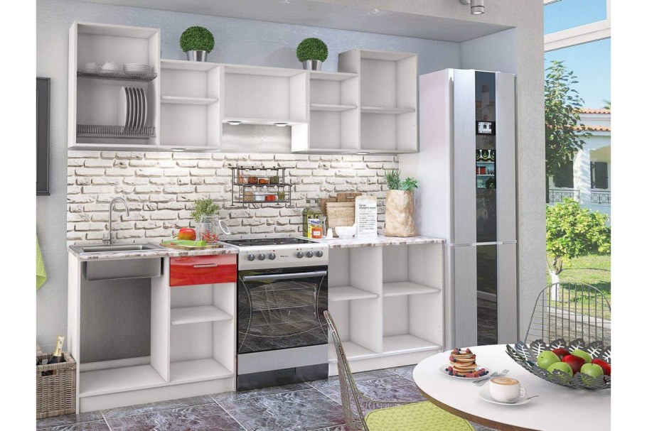 Кухонный гарнитур Stolline Бланка СТЛ.234.00 белый/красный глянец