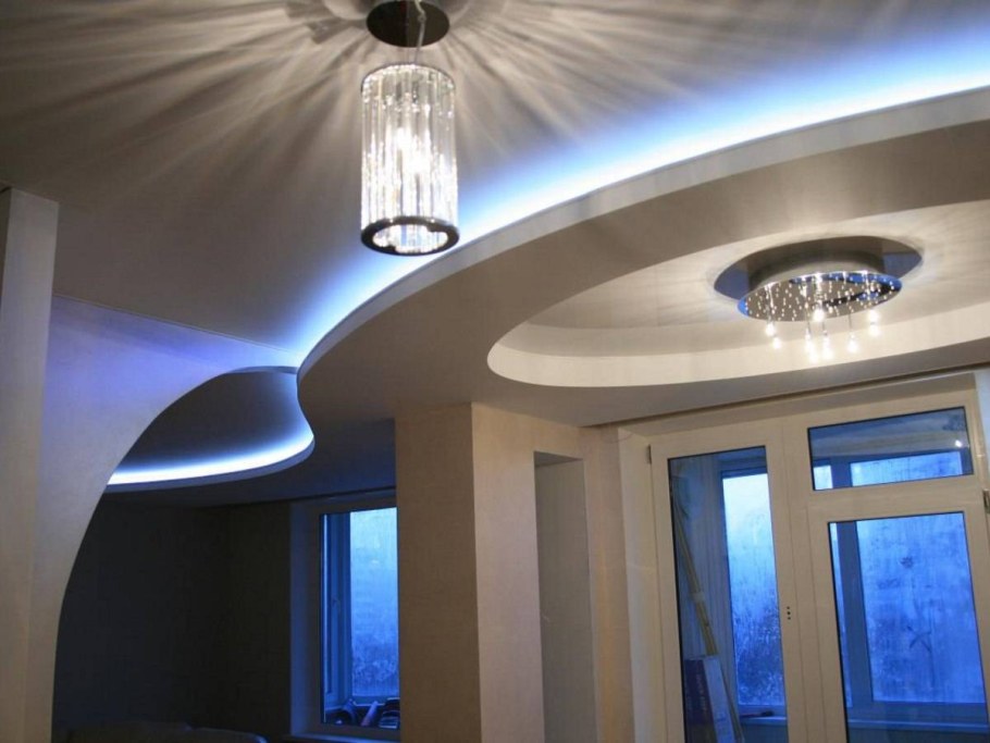 Диодная подсветка потолка многоуровневого