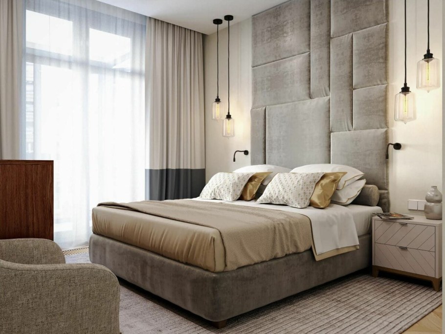Спальня в серо бежевых тонах