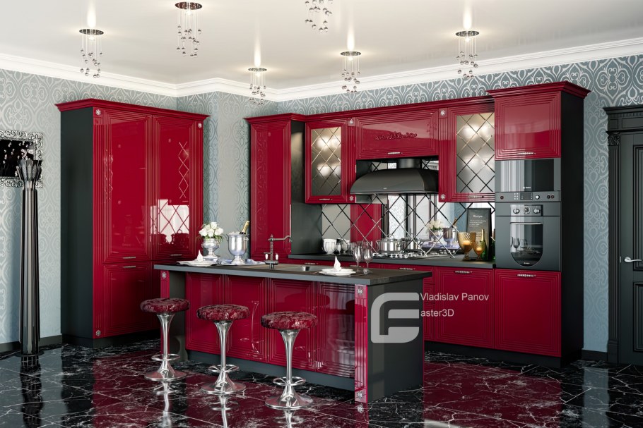 Бордовая кухня