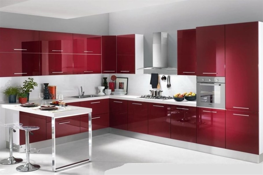 Кухонный гарнитур бордовый