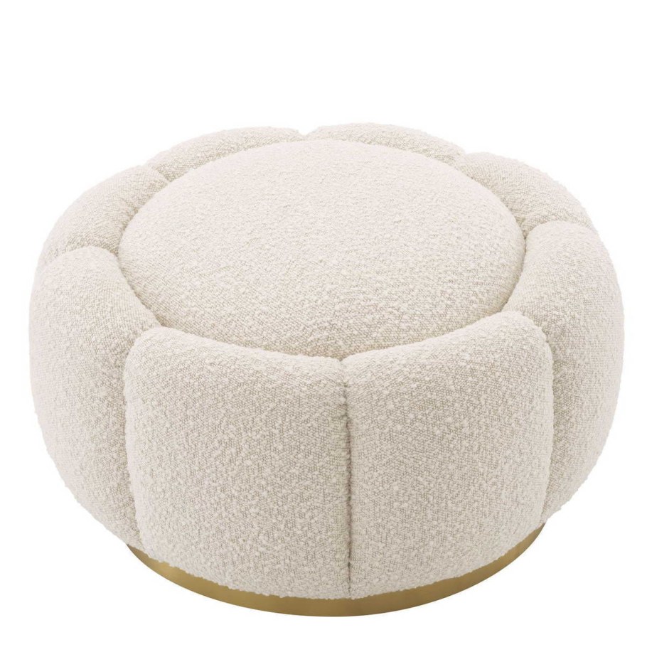 Cream bouclé Brass Base Swivel Chair
