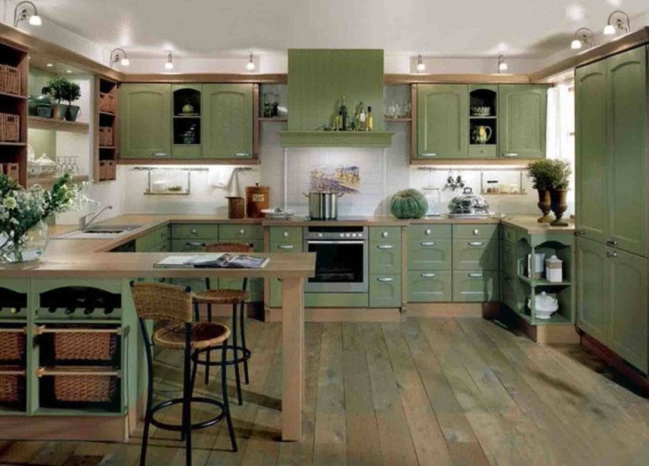 Кухни фисташкового цвета в стиле Кантри