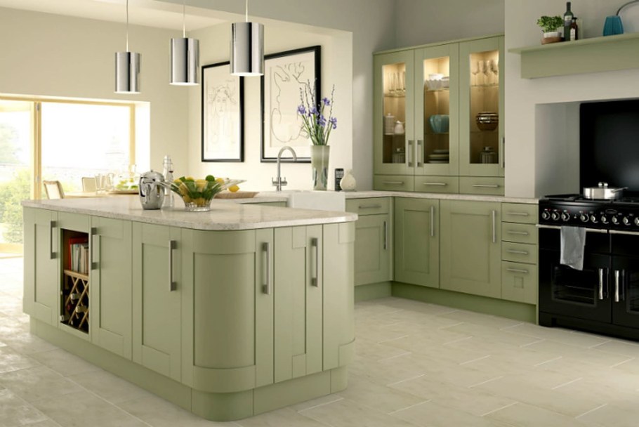 Кухня в серо оливковом цвете