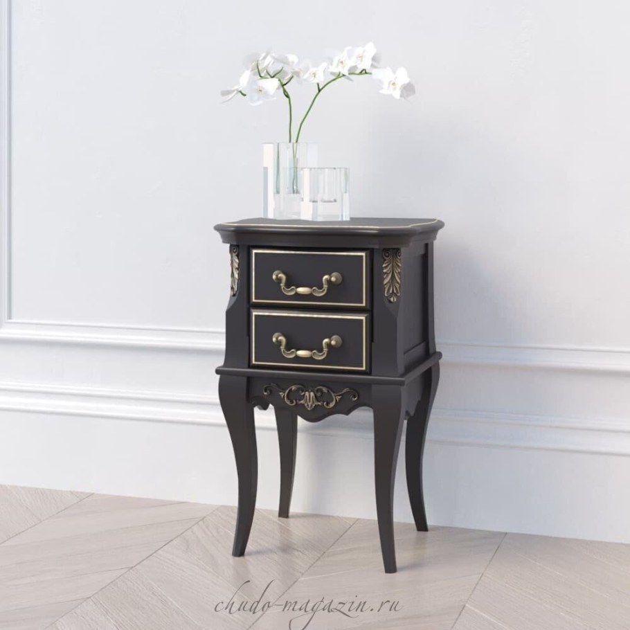 Тумба узкая 1 ящик Прованс черный/ясень