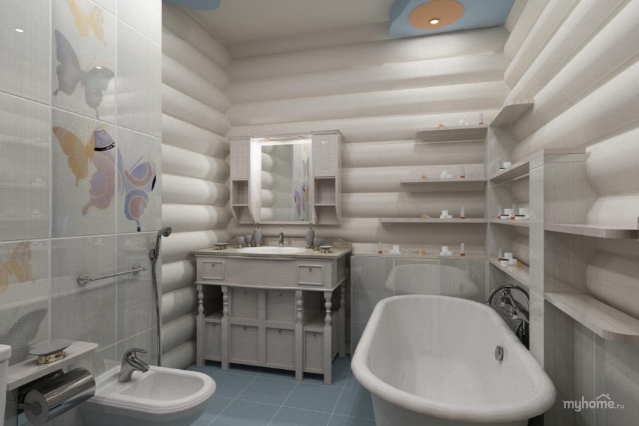 Ванная в доме из бревна