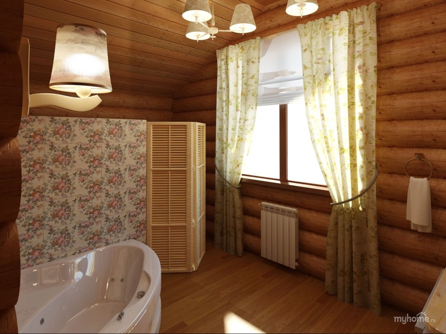 Санузел в доме из оцилиндрованного бревна