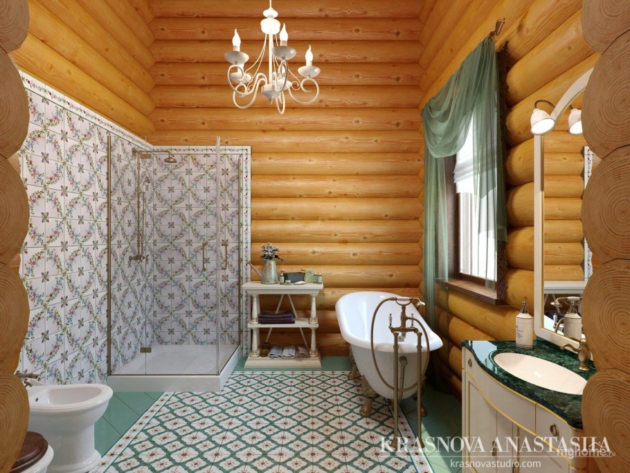 Ванная комната в бревенчатом доме