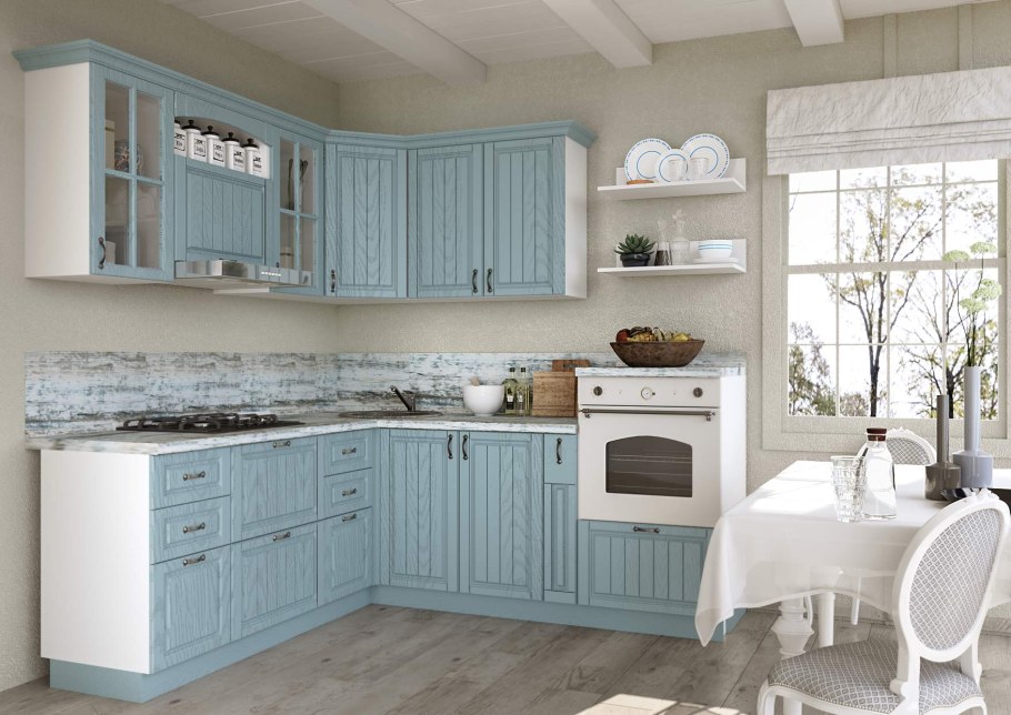 Кухня модульная Роял Вуд голубая