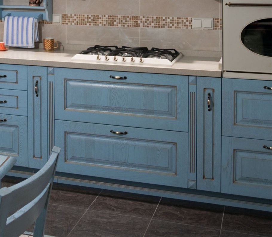 Кухня Роял Вуд голубая патина золото