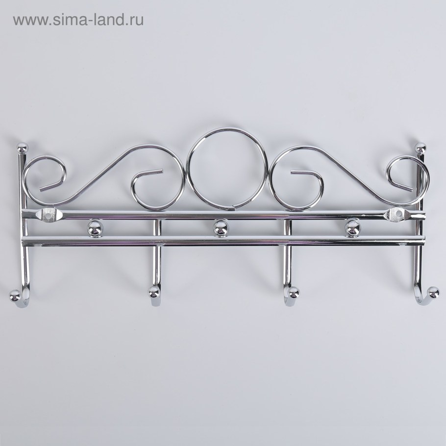 Вешалка надверная 4 двойных крючков 49х12х7,5 см "лофт" цвет черный 4585703