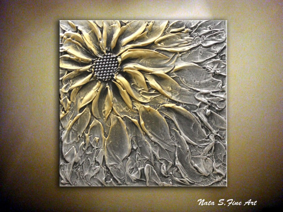 Одуванчики текстурной пастой и поталью