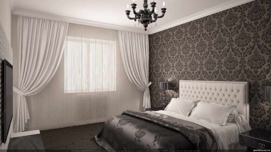 Серая спальня с вензелями