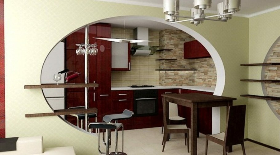 Арка на кухню вместо двери с барной стойкой