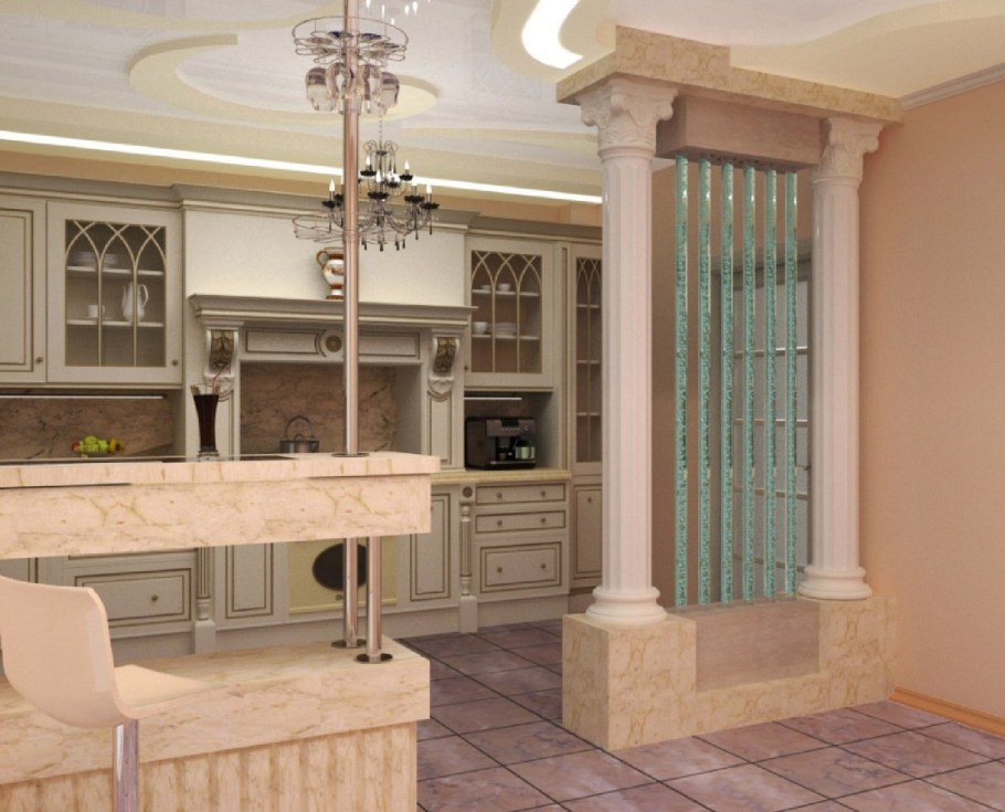 Колонна в интерьере кухни