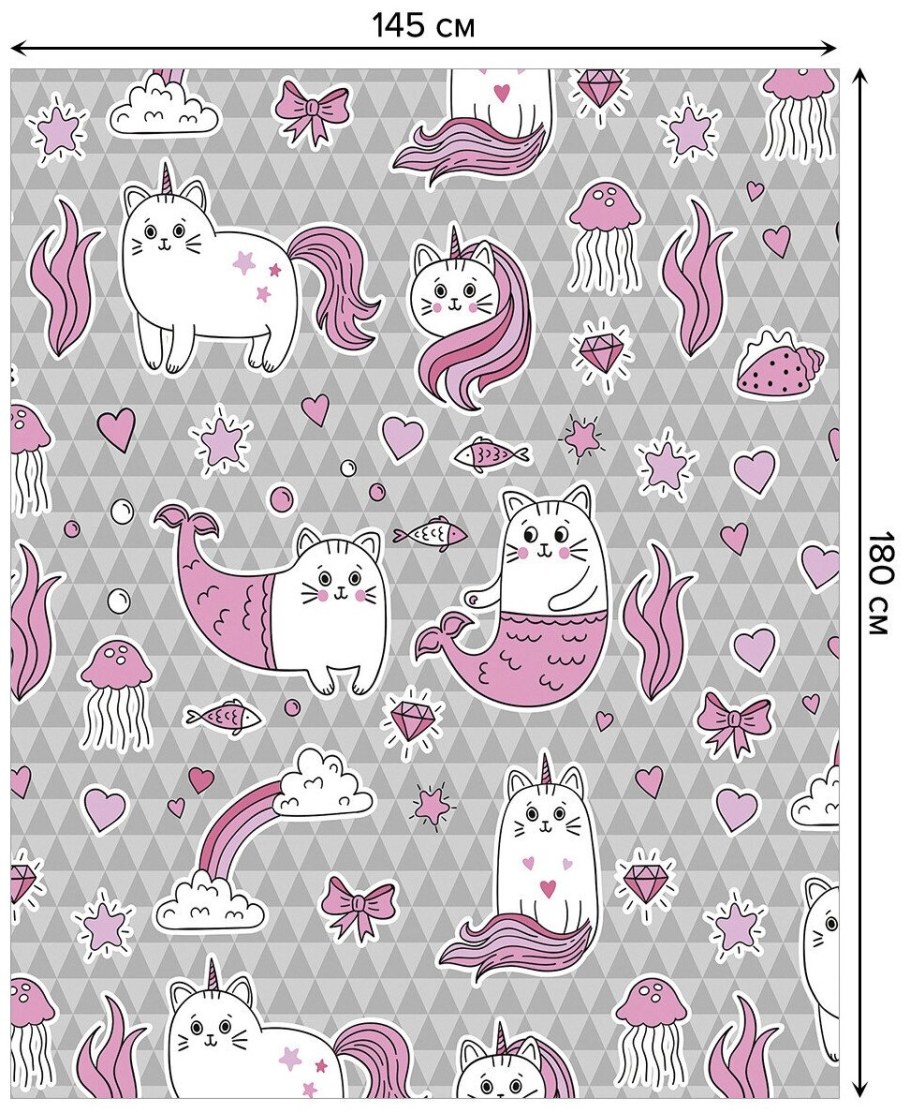 Штора для ванной кот на единороге