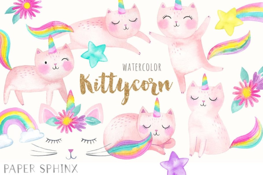 Кошки Единороги пастельных тонов