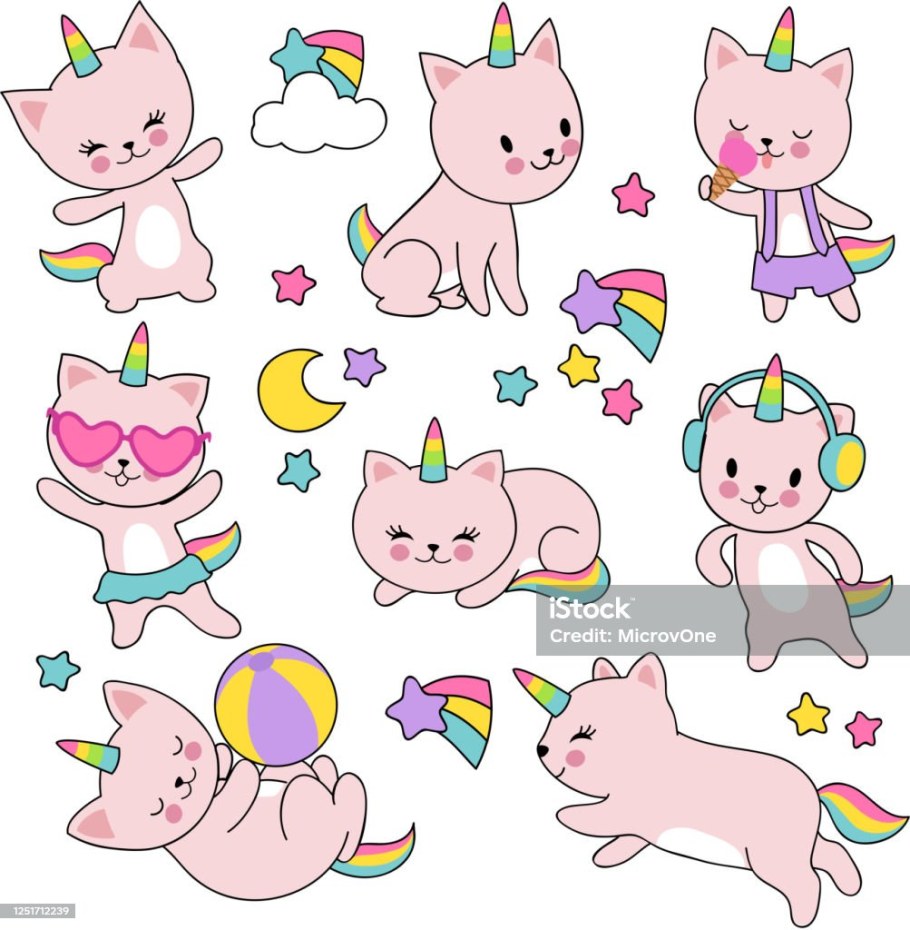 Наклейки радужные котики для распечатки