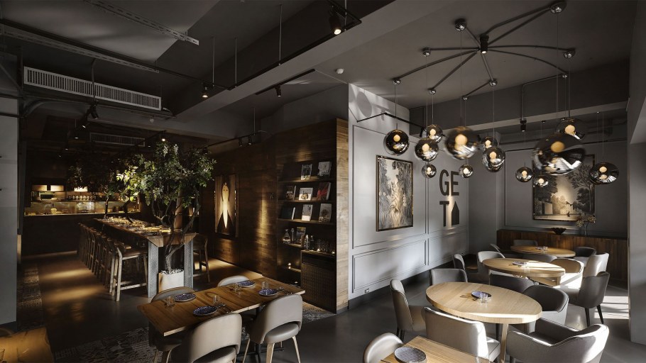 Интерьер кофейни в коричневых тонах