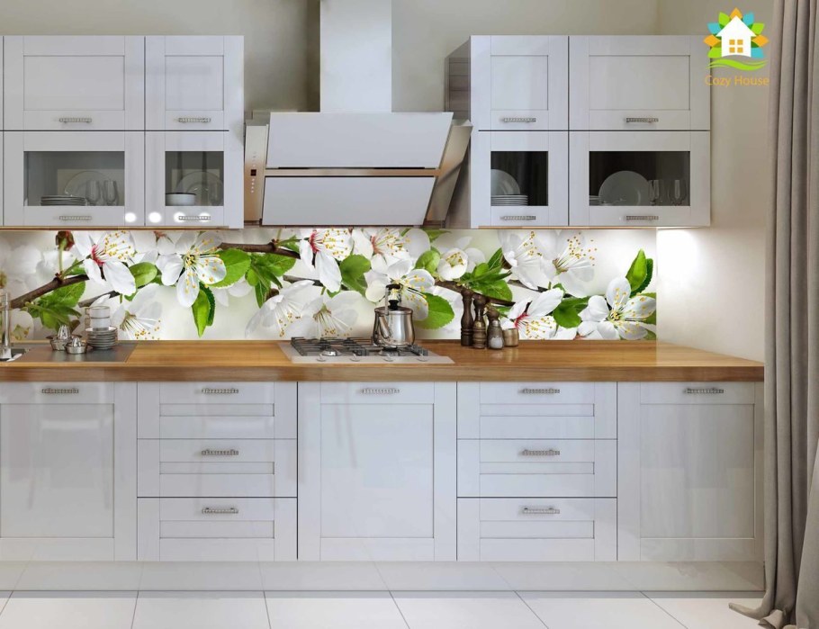 Фартук для кухни с цветами