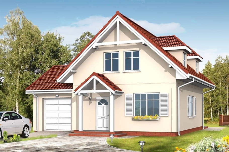 Дом с двускатной крышей и гаражом