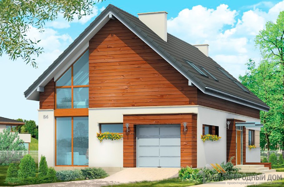 Дома с двускатной крышей и гаражом